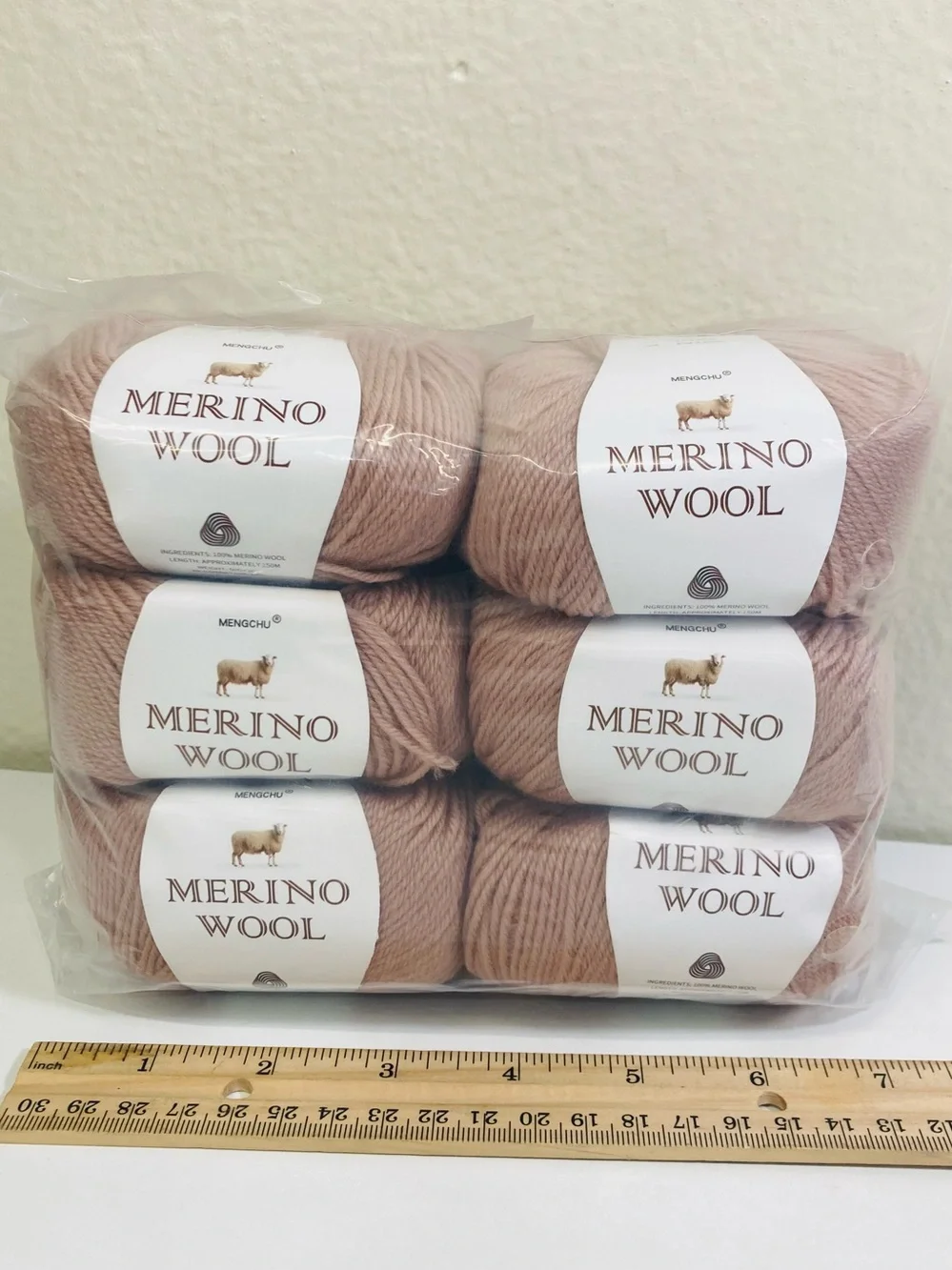 6 NWT (~300g+ total) 100% Merino Wool Yarn by Mengchu in Pastel Pink
